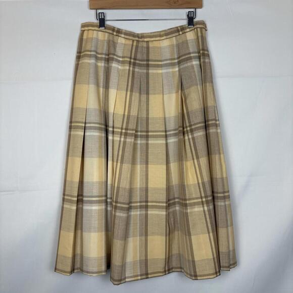 Pendelton Size: 16 Petite 100% Virgin Wool Tan Academic Plaid Tartan Skirt - Picture 5 of 7